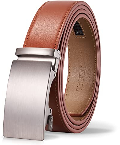 TANGCHAO Gürtel Herren,Braun Ledergürtel Ratsche Automatikschließe für Herren Business Anzug Jeans, 35mm Gürtel,Größe Einstellbar 135cm