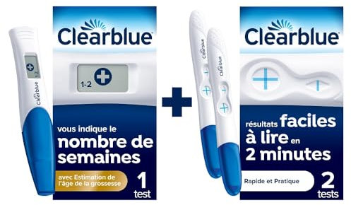 Clearblue Tests De Grossesse, Contient 2 Tests De Grossesse Pratique et Rapide & 1 Test De Grossesse Digital Avec Estimation De l’Âge, Fiable à Plus De 99%, L'Emballage peut varier
