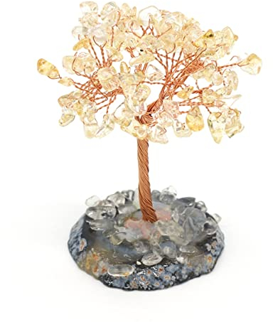 TOMYEUS Money Tree Natürliche Citrin Kies Kupferdraht Wickelbaum des Lebens Dekoration Aura Heilung Kristall Schlafzimmer Schreibtisch Ornamente Feng Shui Decor Tree