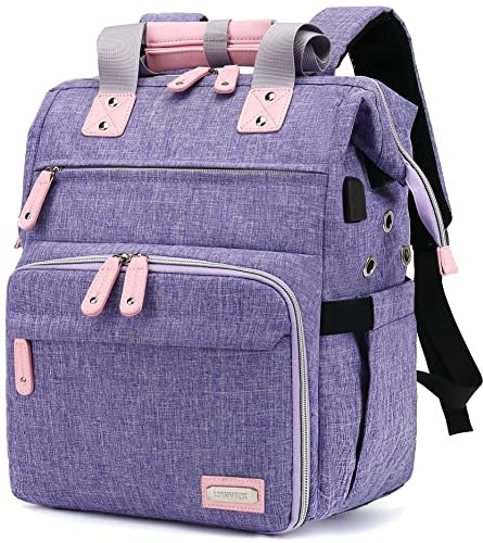 LTINVECK Zaino all'Uncinetto, Organizer per Filati da Viaggio, Borsa da Lavoro a Maglia Con Porta di Ricarica USB, Grande per Filati, Viola, Tote