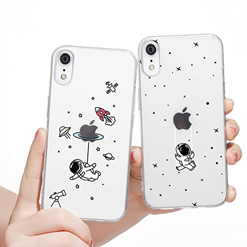 Yoedge 2 Stück Durchsichtig Hülle für iPhone XR 6,1,Transparent Handyhülle mit Aesthetic Motiv Mode Chic Muster, Ultra Dünn Weich Klar Silikon TPU Stoßfeste Bumper Schutzhülle für Mädchen,Astronaut 2