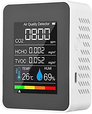 Moniteur de qualité de l'air intérieur 5 en 1 HCHO TVOC Testeur de température et d'humidité Écran LCD coloré Blanc pour Maison Bureau Moniteur d'humidité Temp,testeur de qualité de l'air