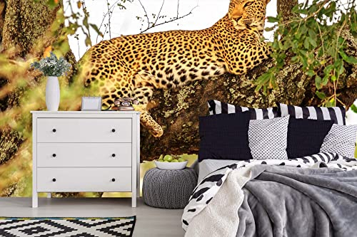 Vlies Fototapete AFRIKANISCHER LEOPARD 375 x 250 cm (inkl. Kleister) - Vlies Tapete, Wandtapete, Wandbilder - Tapete für Wohnzimmer Schlafzimmer, Büro, Küche - Montagefertig