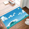 Badematte 50x80cm, Rutschfeste Badteppich, Cartoon, Blautöne Welle Meer Bild Offener Himmel Niedliche kleine Wolken Glück,Mikrofaser Badvorleger mit, Wasserabsorbierende Weiche teppiche für Badezimmer