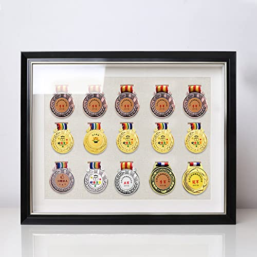 XINBALOVE Medaillenrahmen,Massiver Holz Medaillen-Ständer, Marathon Medaillenständer, Abzeichen Vitrine, Sport Meeting, Fotos, Karten, Gedenksammlung Schaukasten- Champagne Gold||J