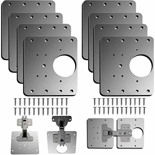 8 Pièces Plaque Reparation Charniere Porte d'armoire,plaque de réparation de charnière de porte de placard de cuisine avec trou, supports de fixation plats en acier inoxydable avec vis