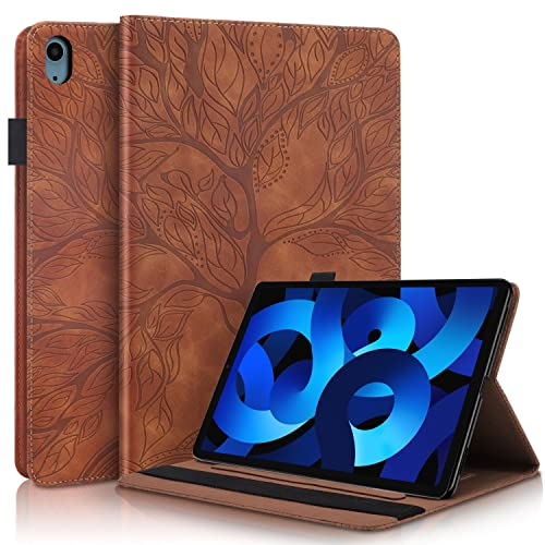 Succtopy Hülle für iPad Air 5.Generation 2022/ iPad Air 4.Generation 2020 10.9 Zoll Folio Flip PU Leder Schutzhülle Stifthalter Stand Wallet Cover Case Tablet Hülle iPad Air 5/4 10.9 Zoll Braun
