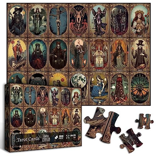 Horror Tarot Cards Puzzles for Adults 1000 Pieces and up, PICKFORU Halloween Puzzle as Horror Present, Scary Skull Puzzle as Home Decor