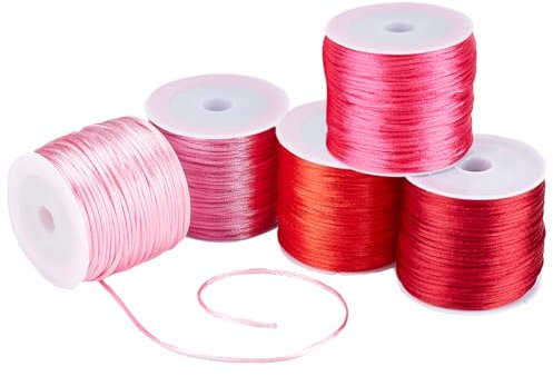PH PandaHall 150m Rose Queue de Rat Satin Cordon 1mm Nylon Corde Bracelet Fil Cordon de Noeud Chinois pour la Saint-Valentin Amitié Bracelet Collier Macramé Garniture Capteurs de Rêves Tresse Cheveux