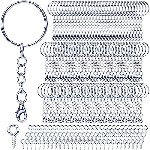 Schlüsselring mit Kette Karabinerverschluss 180 Stück Schlüsselanhänger Basteln Set (90 Schlüsselanhänger Ringe Kette +90 Schrauböse Pins), Schlüsselringe 25mm für Schlüssel DIY Schmuckherstellung