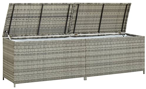 Festnight Garden Storage Box, Extra Large Garden Storage Box, Rattan Storage Box, 200x50x60 cm Grey