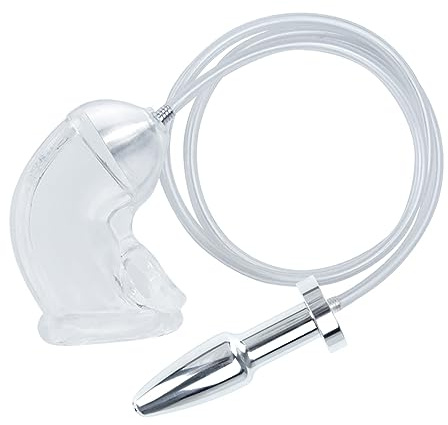 Kuaecr Weiche Silikon Penis Sleeve Penishülle mit Edelstahl Hohl Analplug Anal Dilatator Butt Plug Urinal Piss Trichter Einlauf Analdusche Bondag Slave Extreme SM Erotik Sexspielzeug für Paare Männer