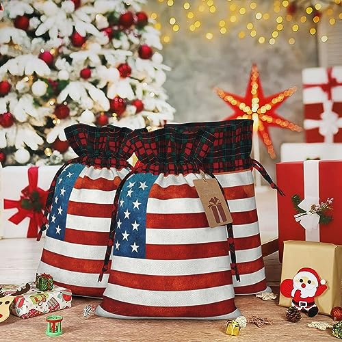 Geschenktüten mit Kordelzug, 21,6 x 30,6 cm, Weihnachts-Kordelzugtasche, Vintage-amerikanische USA-Flagge, wiederverwendbare Weihnachtsverpackungstasche für Party, Geschenktüten für Geschenke,