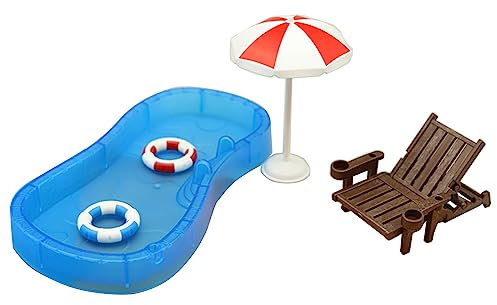 KieTeiiK Accessoires Maison Poupée Plage Miniature pour Bricolage Maison Poupée Aménagement Paysager Piscine Chaise Plage Modèle Figurines Décoration Maison Poupée