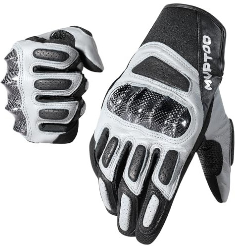 WTACTFUL Motorrad Handschuhe Herr, Leder motorradhandschuhe Sommer Herren mit Protektoren und Touchscreen Atmungsaktive für Motorrad, Moped, Motorcycle, Mountainbike Grau M YM-03