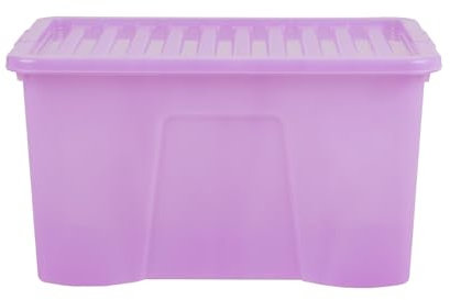 Wham Crystal 60 Liter Storage, Heavy Duty Plastic Storage Box With Lids Home Office Stackable Nestable, Large Storage Boxes With Lids 60 x 40 x 33 cm - Tint Lilac
