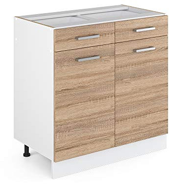 Vicco Meuble Bas Universel R-Line, Sonoma/Blanc, 80 cm avec tiroirs et Portes, sans Plan de Travail
