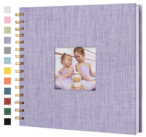 Hiwhy Scrapbook Fotoalben Leineneinband 20,5x20,5 cm 40 Seiten Hardcover Kraft Weiß Seiten Erinnerung Scrapbooking Buch für Hochzeit Reise Baby Dusche Gästebuch, Violett