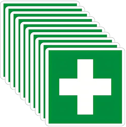 SRTSTR 10pcs Señal de Botiquin de Primeros Auxilios PVC Botiquín de Primeros Auxilios Pegatinas 10 x 10cm, Resistente al Agua y al Aceite, Resistencia a Altas Temperaturas, Cassetta Pronto