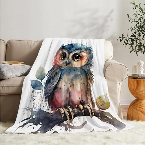 buyluhn Flanell Wohndecke Kuscheldecke Eule 230x270 Große, Süße Tiere Sofa Decke Weiche mit Motiv, Microfaser Fleecedecke Plaid Decke Wohnzimmer Couch