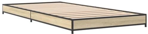 vidaXL Bettgestell, Bett mit Metallbeine Sperrholzlatten, Einzelbett für Schlafzimmer, Modern, Sonoma-Eiche 100x200cm Holzwerkstoff Metall