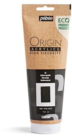 Pébéo - Origin Acrylics 240 ml - Öko-Acrylfarbe - Hohe Viskosität - Matte Oberfläche - Bindemittel 100% recycelt - 96% Rohstoffe aus Europa - Natürlicher Umbra