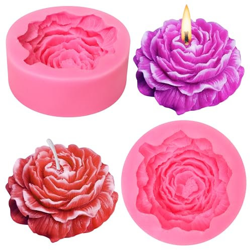 3D Large Peony Honeycomb Candle Moulds Flower Rose Silicone Mold Soy Wax Beeswax Aromatherapy Soap Making Chocolate Baking Molds for Birthday Valentine's Day Wedding Party Christmas Decoration (Pink)