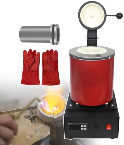 pealiritansemen Horno Automático para Fundir Metales, Horno De Fusión Digital De 1350 W, para Fundir Plata, Oro, con Crisol De Grafito Y Guantes, para Fundir Y Refinar Metales Preciosos,3KG