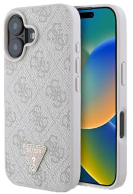Guess 4G Strass Triangle Metal Logo Diamond Edition Leder Handyhülle für iPhone 16, 15.5 cm Größe, Rosa