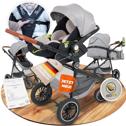 Kinderwagen 3 in 1 mit Babyschale mit fahrgestell kombi Babywagen & Autositz in einem Set kinderbuggy, kinder wagen, Stroller baby Isofix station & 5-Punkt Sicherheitsgurt buggy reisebuggy buggys