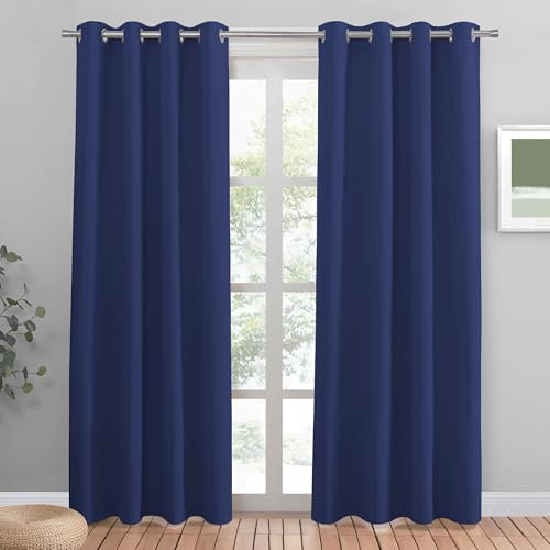 PONY DANCE Blackout Door Curtain - 2 Panels Thermal Insulated Curtains & Drapes for Living Room Bedroom Kitchen Privacy Screen Heat Cold Blocking, 46 Inch Width x 84 Inch Drop, Blue