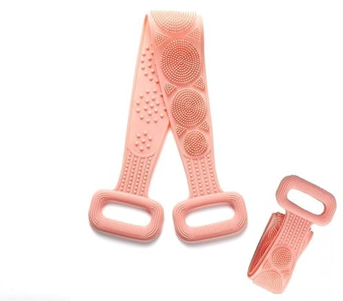 RQzaufania Cepillo Espalda Ducha de Silicona de Doble Cara, de silicona para Hombre y Mujere, Estropajo Exfoliante de Espalda, Duradero y Fácil de Limpiar, Rosa, 64 cm