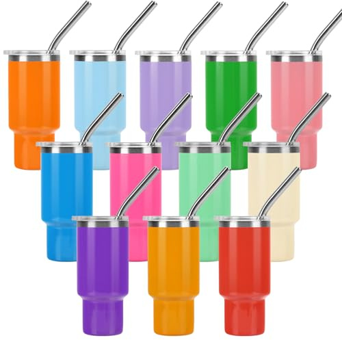 STFALI Cute Shot Glasses Set with Straw 2 oz, Mini Shot Tumbler with Lid and Straw, Kawaii Insulated Tumblers for Espresso Coffee Spirits Cute Stuff Funny Gifts (12 Pack)