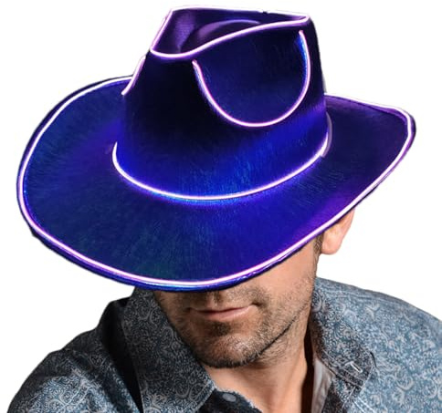 Leuchtender Pailletten-Cowboyhut – LED-Western-Party-Hast, Glitzer-Disco-Hüte, batteriebetriebener Blitz mit Leuchteffekt, helles Accessoire für Musikfestival, Karneval, Club-Nacht, Bühnenshows
