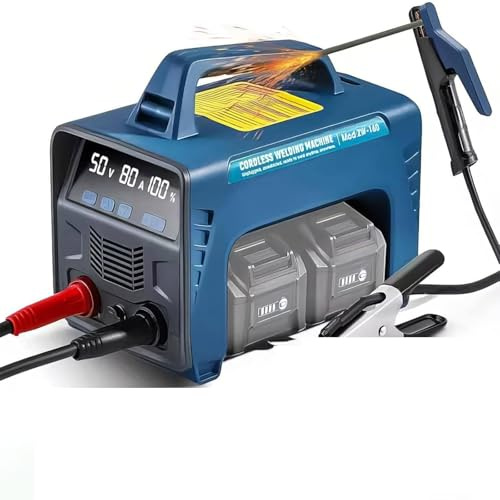 BOOZXCV Cordless Welding Machine Battery-Powered Stick/Flux Core Welder, Portable Welder, with Hot Start Arc Force Anti-Stick, with 2 x 6000mah