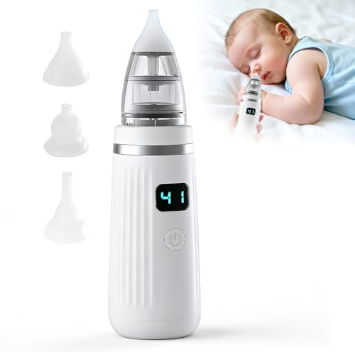 Wxeadu Mouché Bébé Électrique, Aspirateur Nasal Bebe Electrique mit 5 Saugstufen 3 Silikonaufsätze, Mouche Nez Bebe Electrique mit Led Anzeige, Faible Bruit Aspirateur Nez Bebe Electrique