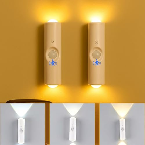 Nachtlicht Mit Bewegungsmelder, 2 Stück Aufladbar Magnetischen Led Nachtlicht, Dreifarbige Dimmfunktion & RGB-Ambientelicht Bewegungsmelder Licht, 3 Modi (Auto/ON/OFF), Für Treppe, Schlafzimmer (A)