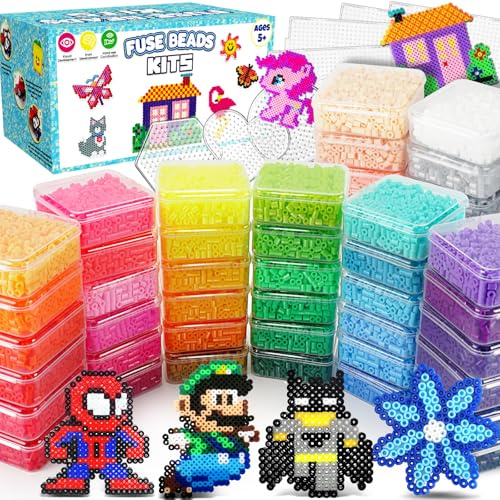 FunzBo Perles à Repasser Set 31000 Pièces XXL - 48 Couleurs 5mm Perles à Repasser Boîte avec Plusieurs Accessoires, Plaques & Boîte de Rangement - Idéal Cadeau pour Enfants dès 6 Ans & Adultes