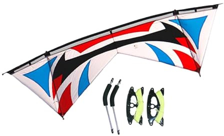 TISHITA Triangle Kite Vierleiner Lenkdrachen mit Carbonstab Und Regenschirmstoff Inklusive Handgriffset für Erwachsene Anfänger Outdoor Aktivitäten Strand Geb, Blau