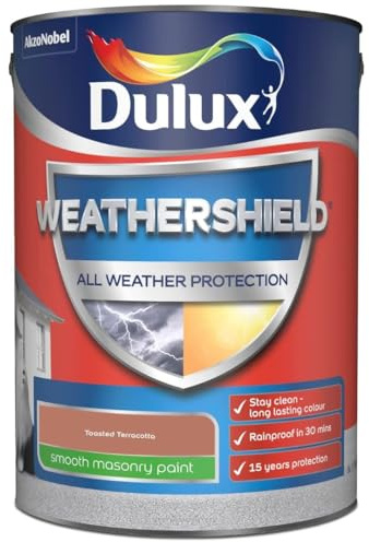 DRW Toasted Terracotta Weathershield Smooth Masonry Paint 5L | Exterior Wall Paint | Long Lasting Weather Protection | Smooth Matt Finish for Brick Render Concrete and Stone