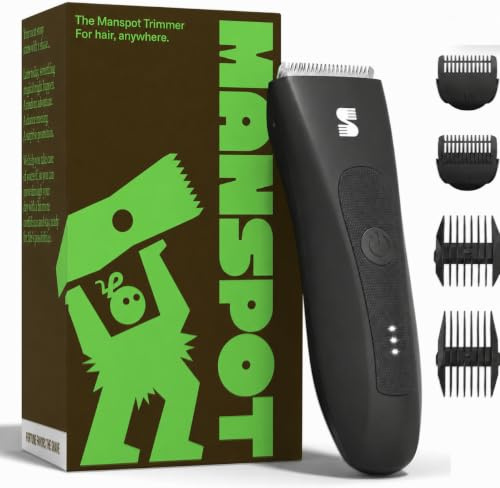 MANSPOT Body Hair Trimmer Men, Manscape Ball & Groin Trimmer | Hypoallergenic Ceramic Anti-Nick Blade for Gentle Intimate and Body Grooming, IPX7 Waterproof, Wet/Dry Use with 4 Guide Combs