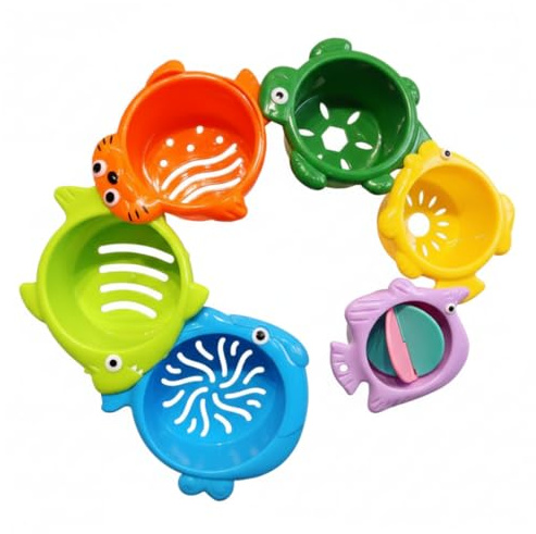 6-layer Caterpillar Stacking Cups Baby Bath Toys – Early Learning Color & Size Recognition Bathtub Water Play