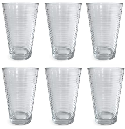 Trinkglas, Wasserglas – 300 ml mit Struktur – 6er-Set, umlaufende Streifen