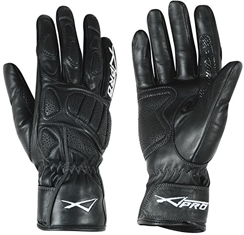A-Pro, guanti in pelle da donna con imbottiture di protezione, regolazione polsini, colore nero, misura S