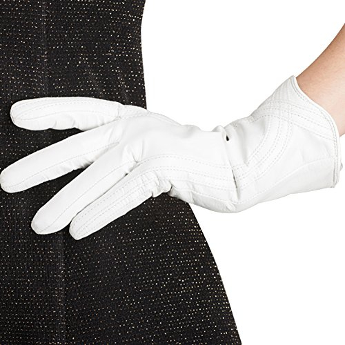 Nappaglo Damen Lederhandschuhe Winter Touchscreen Lammfell Elegant Echtleder Warm Handschuhe Outdoor, weiß, M