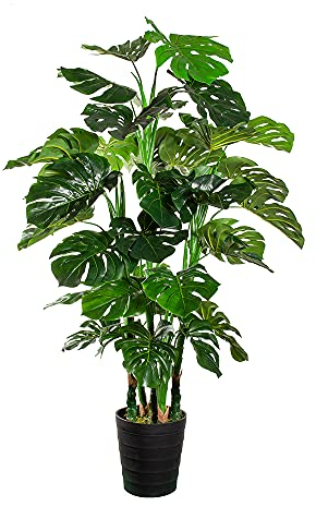 HTT Decorations - Künstliche Monstera - Hochwertige Kunstpflanzen - 140 x 80 cm, Untertopf mit 18 cm Durchmesser