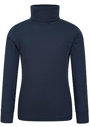 Mountain Warehouse Talus Kids Roll Neck Top - Quick Wicking Jumper, Easy Care Turtle Neck Tee, Warm Thermal Baselayer, Lightweight - for Winter, Walking, Hiking Navy Kids Size 11-12 Years