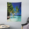 ABAKUHAUS Landschaft Wandteppich, Tropic Island Palms aus Weiches Mikrofaser Stoff Waschbar ohne Verblassen Digitaldruck, 110 x 150 cm, Aqua Blau Grün