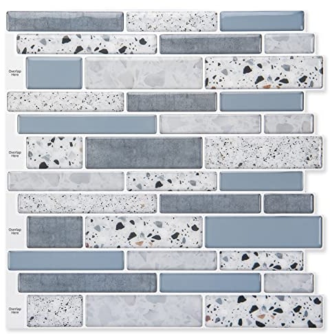 Art3d Peel and Stick Brick Kitchen Backsplash autoadesivo da parete, 10 fogli (blu), marmo, 30 x 30 cm (A17020P10)