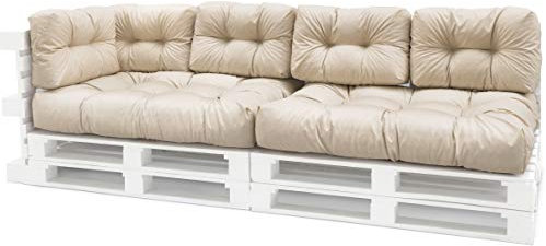 Spatium Palettenkissen Set abnehmbar Bezug wasserdicht gesteppt Palettenauflage Palettenpolster Palettensofa Palettenmöbel Beige 7er Set